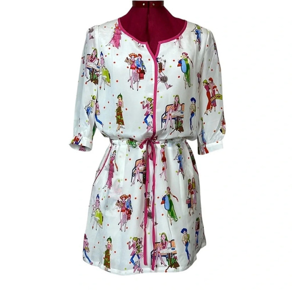 Anna Sui Dresses & Skirts - Anna Sui 100% silk lined 3/4 length sleeve mini dress with waist tie and pockets